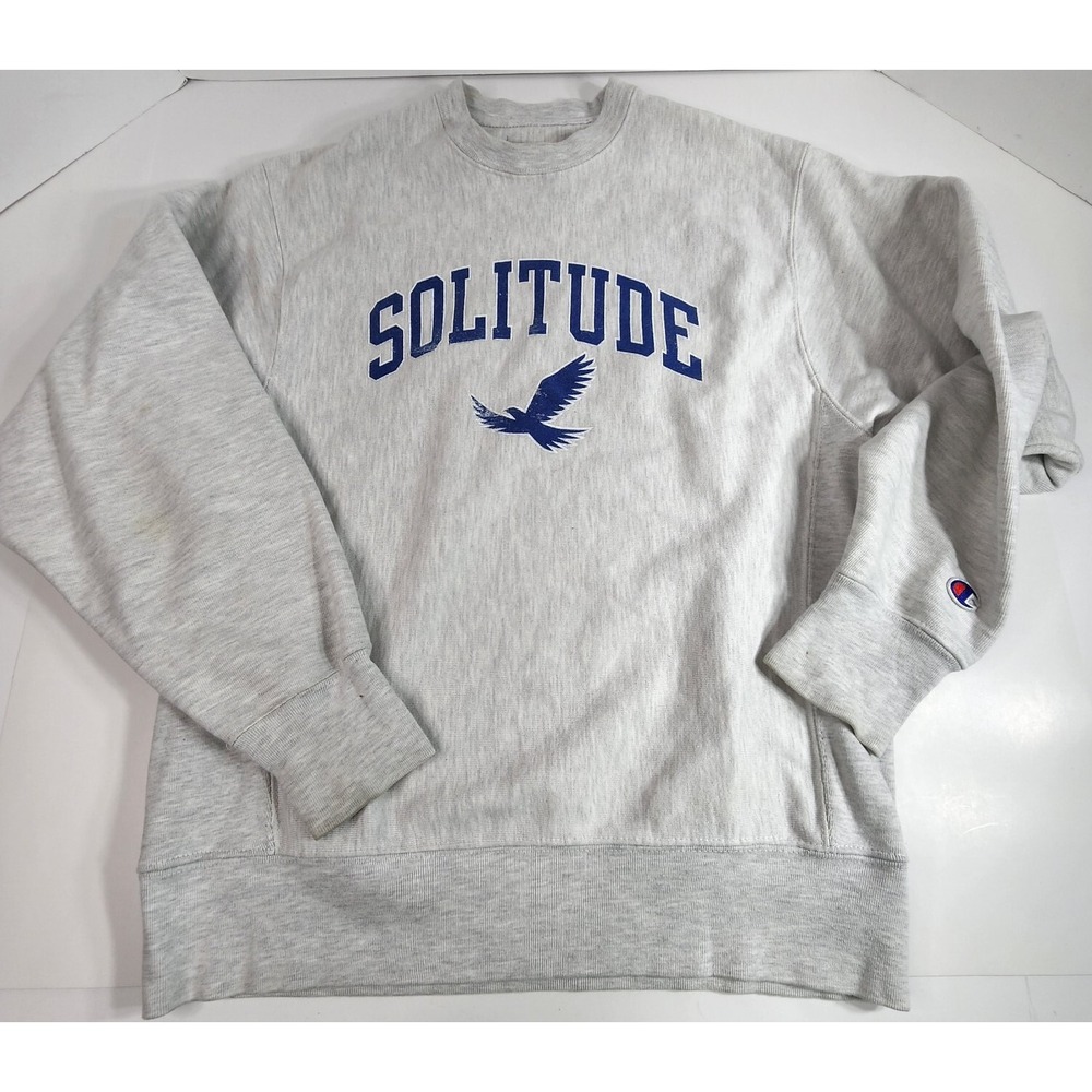 Champion Original Reverse Weave Gray Cotton "Solitude" Sweatshirt Sz Small Eagle